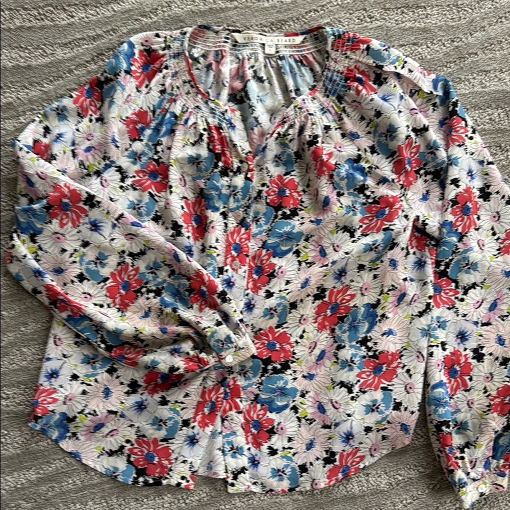 Veronica Beard Floral Blouse - Red, Blue, White